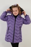 Peluş Astarlı Yakası Suni Kürklü Çıkarılabilir Kapüşonlu Kışlık Kız Çocuk Mont 5766041 LİLA