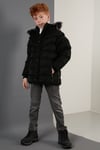 Peluş Astarlı Yakası Suni Kürklü Çıkarılabilir Kapüşonlu Kışlık Erkek Çocuk Mont 5761906 SİYAH
