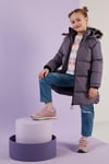 Peluş Astarlı Yakası Suni Kürklü Çıkarılabilir Kapüşonlu Kışlık Kız Çocuk Mont 5760072 LİLA
