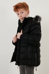 Peluş Astarlı Yakası Suni Kürklü Çıkarılabilir Kapüşonlu Kışlık Erkek Çocuk Mont 5761906 SİYAH