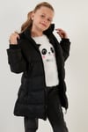 Peluş Astarlı Yakası Suni Kürklü Çıkarılabilir Kapüşonlu Kışlık Kız Çocuk Mont 5766038 SİYAH
