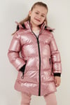 Peluş Astarlı Yakası Suni Kürklü Çıkarılabilir Kapüşonlu Kışlık Kız Çocuk Mont 5761908 PEMBE