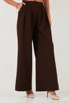Pile Detaylı Wide Leg Yüksek Bel Geniş Paça Kadın Pantolon 6522016 KAHVE