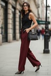 Pile Detaylı Wide Leg Yüksek Bel Geniş Paça Kadın Pantolon 6522016 BORDO