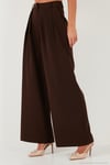 Pile Detaylı Wide Leg Yüksek Bel Geniş Paça Kadın Pantolon 6522016 KAHVE