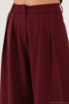 Pile Detaylı Wide Leg Yüksek Bel Geniş Paça Kadın Pantolon 6522016 BORDO