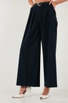 Pileli Wide Leg Yüksek Bel Geniş Paça Kemerli Palazzo Kadın Pantolon 68351070 LACİVERT