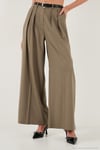 Pileli Wide Leg Yüksek Bel Geniş Paça Kemerli Palazzo Kadın Pantolon 68351070 KARAMEL