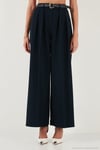 Pileli Wide Leg Yüksek Bel Geniş Paça Kemerli Palazzo Kadın Pantolon 68351070 LACİVERT