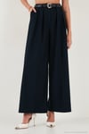 Pileli Wide Leg Yüksek Bel Geniş Paça Kemerli Palazzo Kadın Pantolon 68351070 LACİVERT