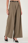 Pileli Wide Leg Yüksek Bel Geniş Paça Kemerli Palazzo Kadın Pantolon 68351070 KARAMEL