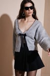 Premium Boncuk ve Fiyonk Detaylı Regular Fit V Yaka Triko Kadın Hırka 680HI00180 GRİ