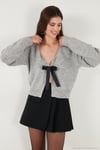 Premium Boncuk ve Fiyonk Detaylı Regular Fit V Yaka Triko Kadın Hırka 680HI00180 GRİ