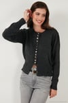 Premium Comfort Fit Yuvarlak Yaka Crop Triko Kadın Hırka 680HI00164 ANTRASİT