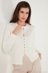 Premium Comfort Fit Yuvarlak Yaka Crop Triko Kadın Hırka 680HI00164 EKRU