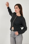 Premium Comfort Fit Yuvarlak Yaka Crop Triko Kadın Hırka 680HI00164 ANTRASİT