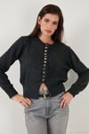 Premium Comfort Fit Yuvarlak Yaka Crop Triko Kadın Hırka 680HI00164 ANTRASİT