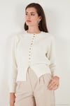 Premium Comfort Fit Yuvarlak Yaka Crop Triko Kadın Hırka 680HI00164 EKRU