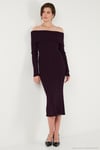Premium Fitilli Carmen Yaka Slim Fit Midi Boy Triko Kadın Elbise 680EL00033 MÜRDÜM