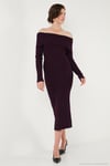 Premium Fitilli Carmen Yaka Slim Fit Midi Boy Triko Kadın Elbise 680EL00033 MÜRDÜM
