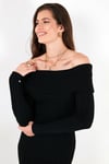 Premium Fitilli Carmen Yaka Slim Fit Midi Boy Triko Kadın Elbise 680EL00033 SİYAH