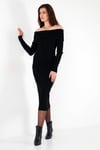 Premium Fitilli Carmen Yaka Slim Fit Midi Boy Triko Kadın Elbise 680EL00033 SİYAH