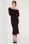 Premium Fitilli Carmen Yaka Slim Fit Midi Boy Triko Kadın Elbise 680EL00033 MÜRDÜM