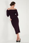 Premium Fitilli Carmen Yaka Slim Fit Midi Boy Triko Kadın Elbise 680EL00033 MÜRDÜM