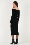 Premium Fitilli Carmen Yaka Slim Fit Midi Boy Triko Kadın Elbise 680EL00033 SİYAH
