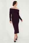 Premium Fitilli Carmen Yaka Slim Fit Midi Boy Triko Kadın Elbise 680EL00033 MÜRDÜM
