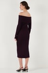 Premium Fitilli Carmen Yaka Slim Fit Midi Boy Triko Kadın Elbise 680EL00033 MÜRDÜM