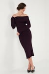 Premium Fitilli Carmen Yaka Slim Fit Midi Boy Triko Kadın Elbise 680EL00033 MÜRDÜM