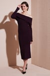 Premium Fitilli Carmen Yaka Slim Fit Midi Boy Triko Kadın Elbise 680EL00033 MÜRDÜM