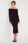 Premium Fitilli Carmen Yaka Slim Fit Midi Boy Triko Kadın Elbise 680EL00033 MÜRDÜM