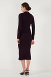 Premium Fitilli V Yaka Slim Fit Midi Boy Triko Kadın Elbise 680EL00282 MÜRDÜM