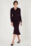 Premium Fitilli V Yaka Slim Fit Midi Boy Triko Kadın Elbise 680EL00282 MÜRDÜM