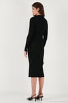 Premium Fitilli V Yaka Slim Fit Midi Boy Triko Kadın Elbise 680EL00282 SİYAH