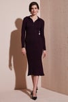 Premium Fitilli V Yaka Slim Fit Midi Boy Triko Kadın Elbise 680EL00282 MÜRDÜM