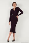 Premium Fitilli V Yaka Slim Fit Midi Boy Triko Kadın Elbise 680EL00282 MÜRDÜM