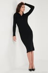 Premium Fitilli V Yaka Slim Fit Midi Boy Triko Kadın Elbise 680EL00282 SİYAH