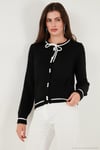 Premium Fitted Fit Bağlamalı Yaka Düğmeli Triko Kadın Hırka 680HI002408 SİYAH