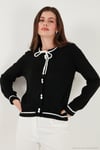 Premium Fitted Fit Bağlamalı Yaka Düğmeli Triko Kadın Hırka 680HI002408 SİYAH