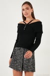 Premium Fitted Fit Carmen Yaka İp Askı Detaylı Triko Kadın Kazak 680KZ00076 SİYAH