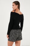 Premium Fitted Fit Carmen Yaka İp Askı Detaylı Triko Kadın Kazak 680KZ00076 SİYAH