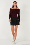 Premium Fitted Fit Carmen Yaka İp Askı Detaylı Triko Kadın Kazak 680KZ00076 BORDO
