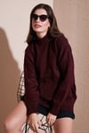 Premium Oversize Fit Balıkçı Yaka Yumuşak Dokulu Triko Kadın Kazak 680KZ00469 BORDO