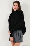 Premium Oversize Fit Balıkçı Yaka Yumuşak Dokulu Triko Kadın Kazak 680KZ00469 SİYAH