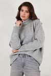 Premium Oversize Fit Balıkçı Yaka Yumuşak Dokulu Triko Kadın Kazak 680KZ00469 AÇIK GRİ
