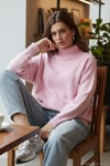 Premium Oversize Fit Balıkçı Yaka Yumuşak Dokulu Triko Kadın Kazak 680KZ00469 Şeker Pembe