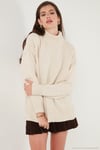 Premium Oversize Fit Balıkçı Yaka Yumuşak Dokulu Triko Kadın Kazak 680KZ00469 TAŞ